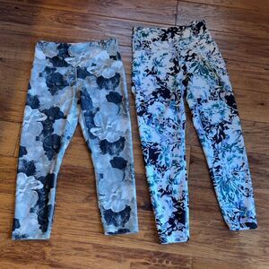 Balance Collection Floral Print Leggings - Black, White, and Blue